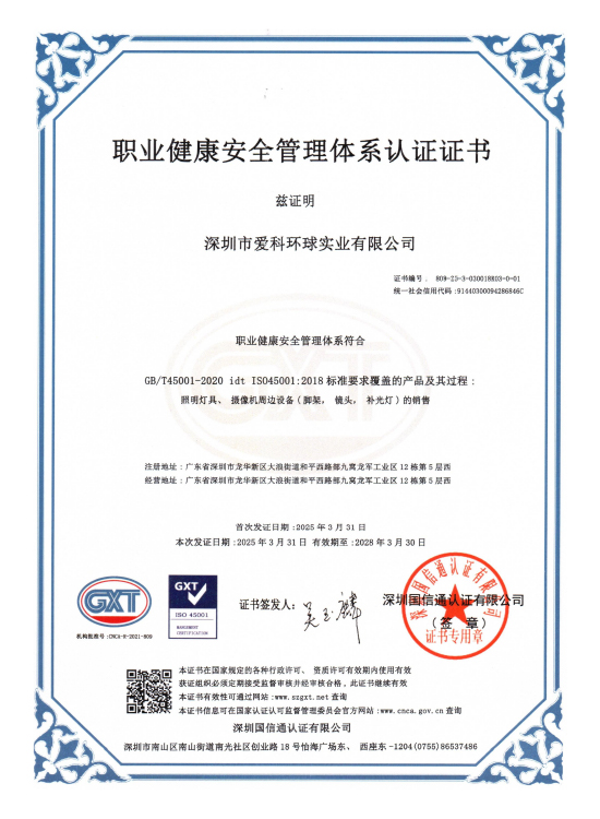 Occupational Health and Safety Management System Certificate